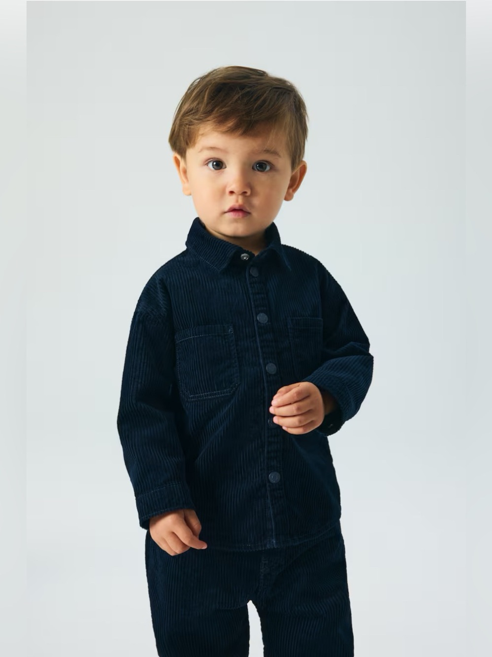 H&M Kids Navy Blue Cotton Corduroy Button Down Shirt Size 5-6Y EUC WORN ONCE